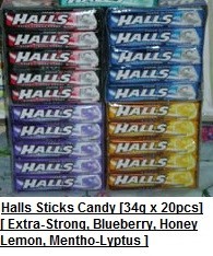 [ 34g x 20sticks ] Halls Stick Candy [Extra-Strong / Blueberry / Honey Lemon / Mentho Lyptus] Halal