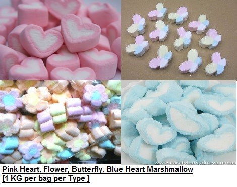 [ 1KG per type ] Marshmallow [Pink Heart / Flower / Butterfly ] Halal