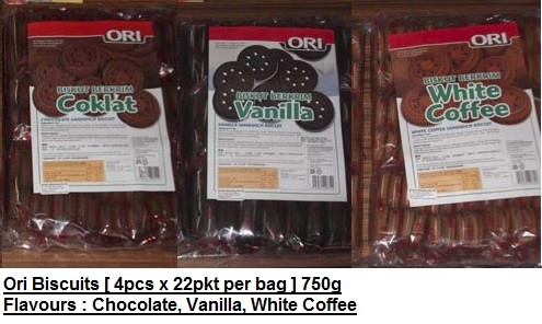 [ 630g [4pcs x 21pkts] ] Ori Biscuits [Chocolate / Vanilla / White Coffee] Halal