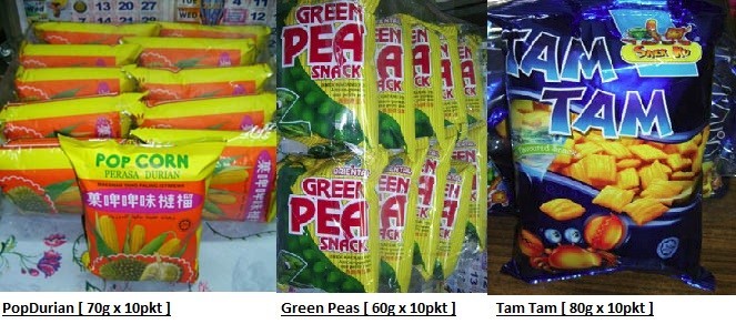[ 80g/80g/60g/70g x 10pkts ] Tam Tam(Crab-Flavored) / MiMi Stick / Green Pea / PopDurian [ Halal ]